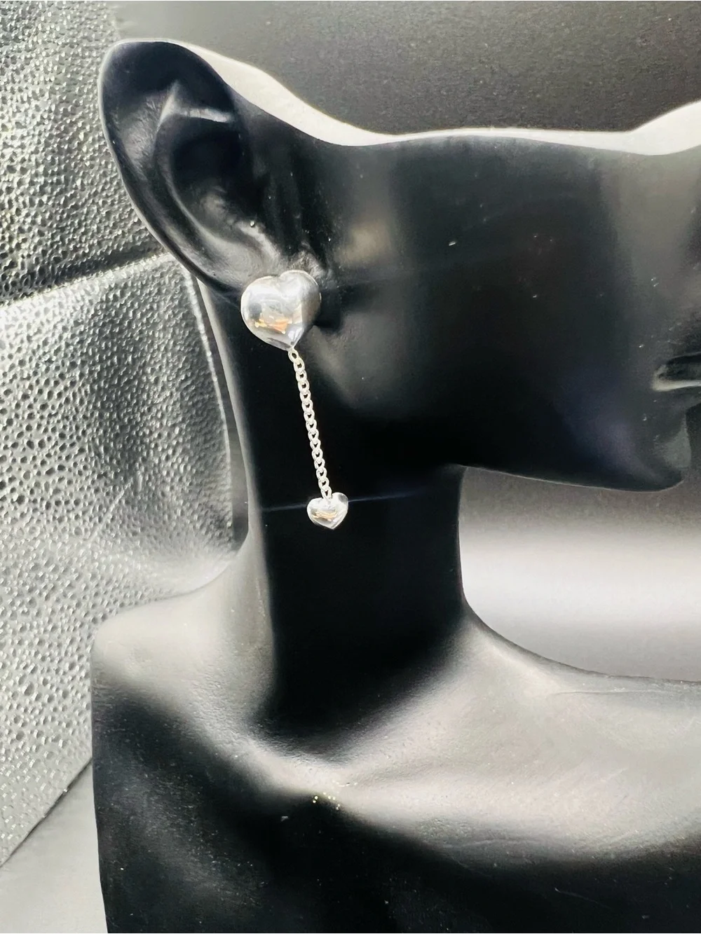 Silver double-heart drop stud earrings, Sterling Silver 925
